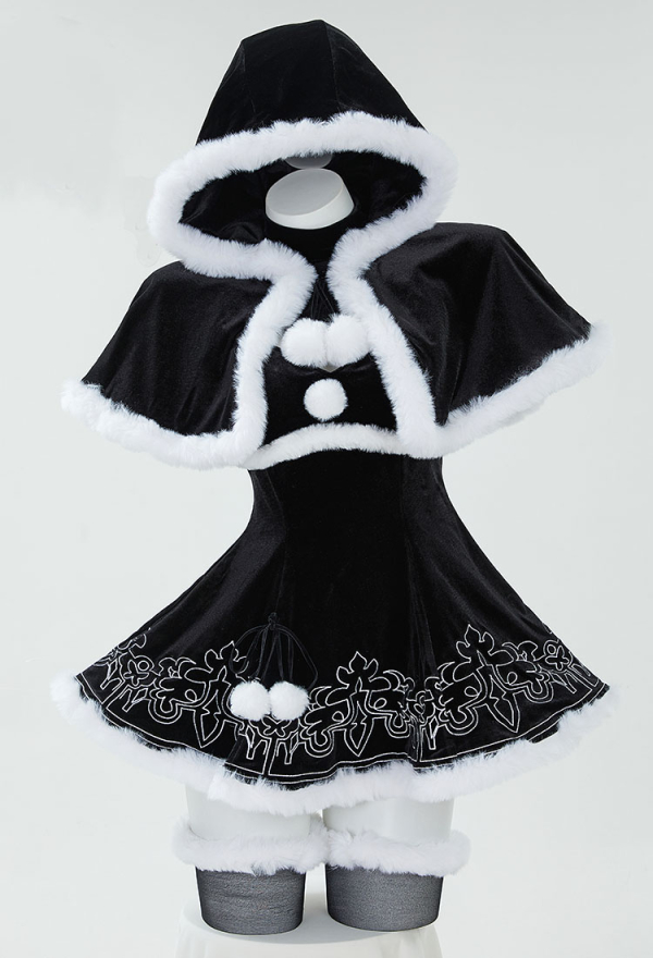 Sexy Lingerie Costume Christmas Furry Dress with Cape and Gloves