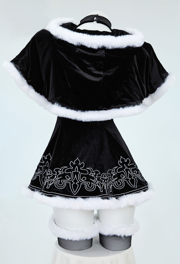Sexy Lingerie Costume Christmas Furry Dress with Cape and Gloves