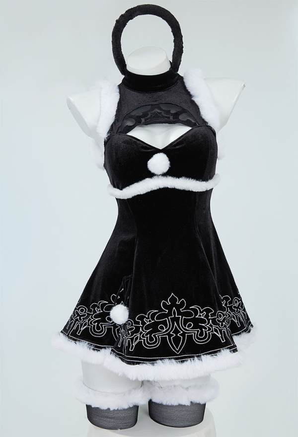 Sexy Lingerie Costume Christmas Furry Dress with Cape and Gloves