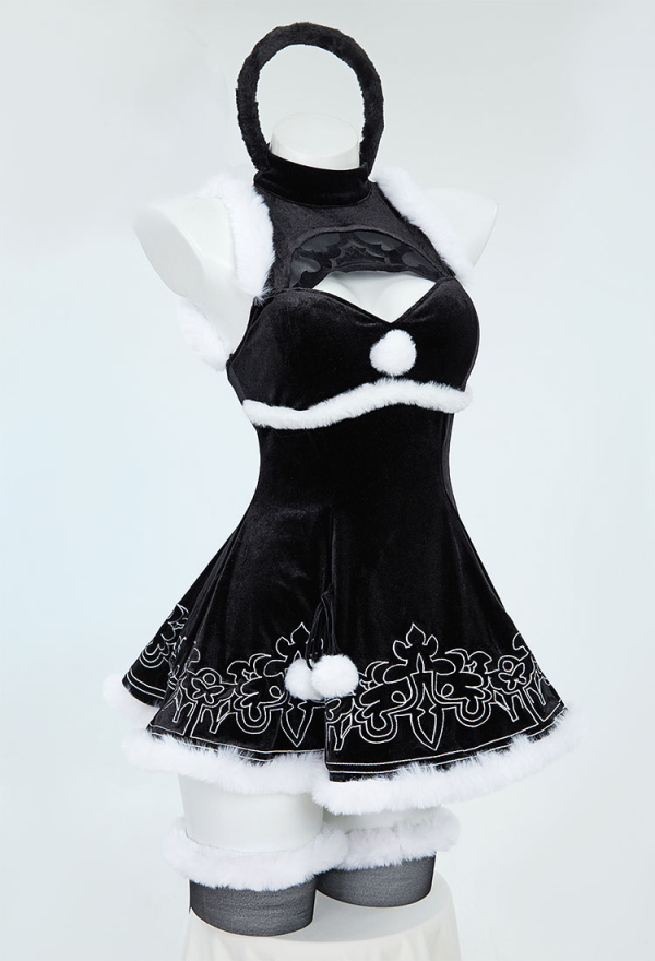 Sexy Lingerie Costume Christmas Furry Dress with Cape and Gloves