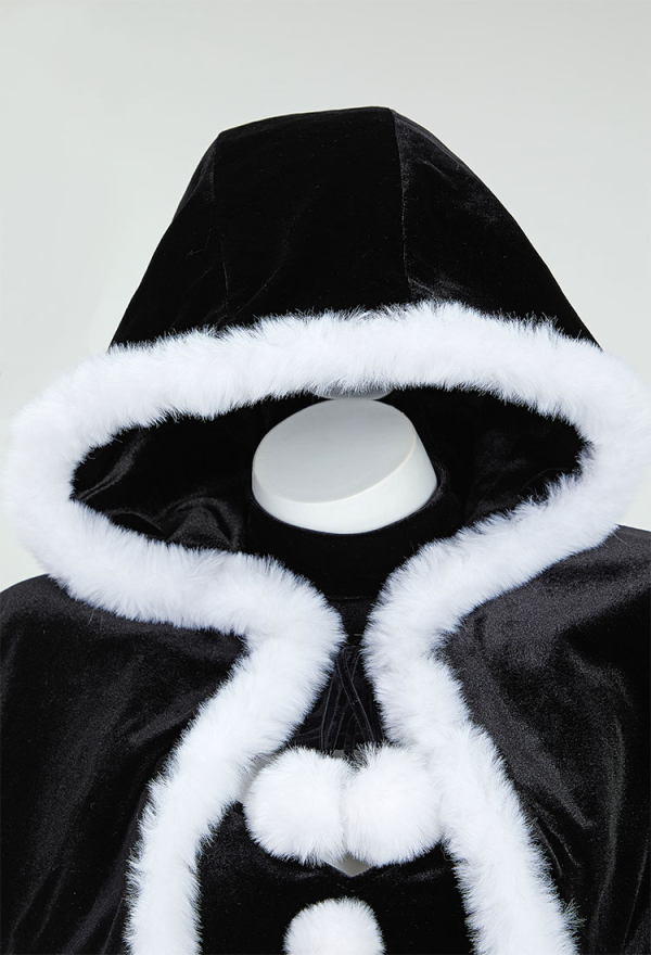 Sexy Lingerie Costume Christmas Furry Dress with Cape and Gloves
