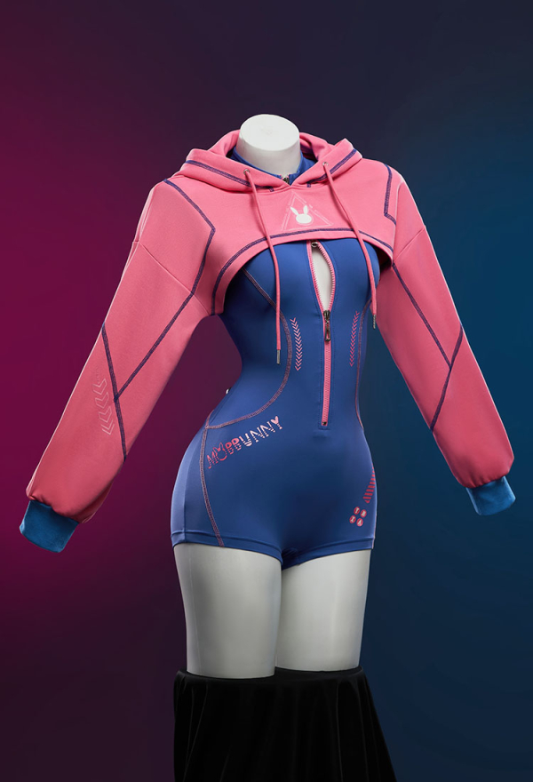 Sexy Lingerie Tight Sportswear Cyber Style Bodysuit with Hooded Short Jacket