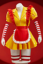 Golden Arches Halloween Sexy Lingerie Maid Uniform Set Waitress Yellow Dress with Red Apron and Hat