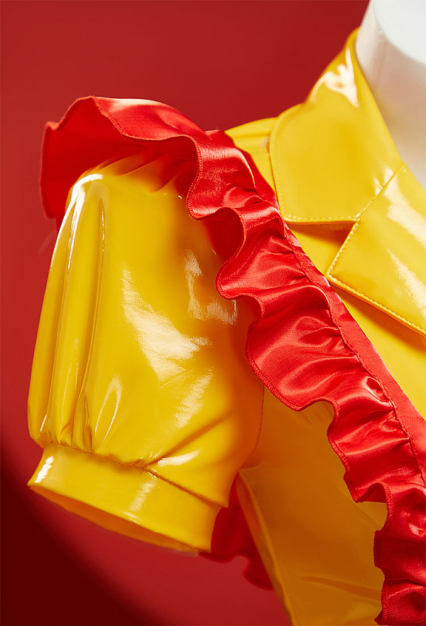Golden Arches Halloween Sexy Lingerie Maid Uniform Set Waitress Yellow Dress with Red Apron and Hat