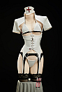 Heart Healer Sexy Cosplay Lingerie White Nurse Uniform Cut Out Bodysuit with Black and White Bra and Thong