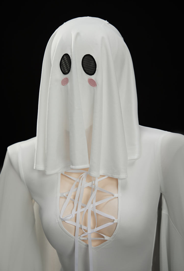 Mysterious Ghost Halloween Dress Irregular Lace-up Dress with Stockings and Ears Mysterious Ghost Halloween Dress Irregular Lace-up Dress with Stockings and Ears