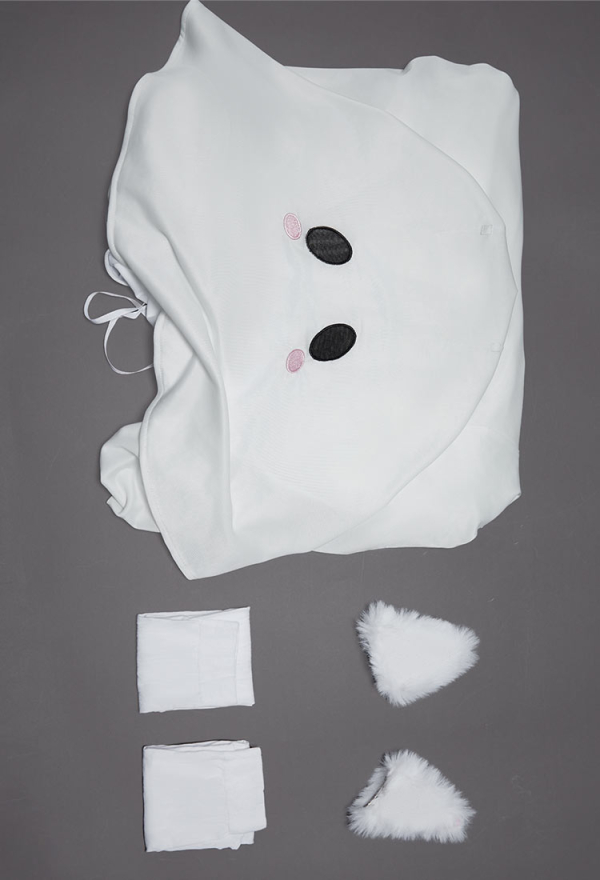 Mysterious Ghost Halloween Dress Irregular Lace-up Dress with Stockings and Ears Mysterious Ghost Halloween Dress Irregular Lace-up Dress with Stockings and Ears