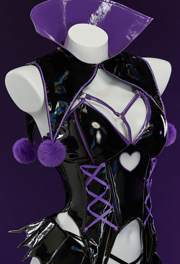 Morrigan Derivative Sexy Halloween Vampire Clown Set Tunic Top and Panty with Collar and Headpiece Morrigan Derivative Sexy Halloween Vampire Clown Set Tunic Top and Panty with Collar and Headpiece