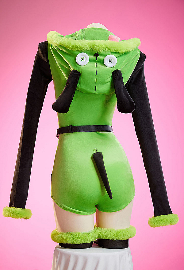 Sexy Cosplay Plush Homewear Green and Black Dog Romper with Belt and Stockings