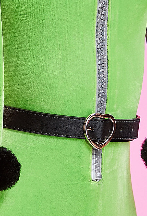 Sexy Cosplay Plush Homewear Green and Black Dog Romper with Belt and Stockings