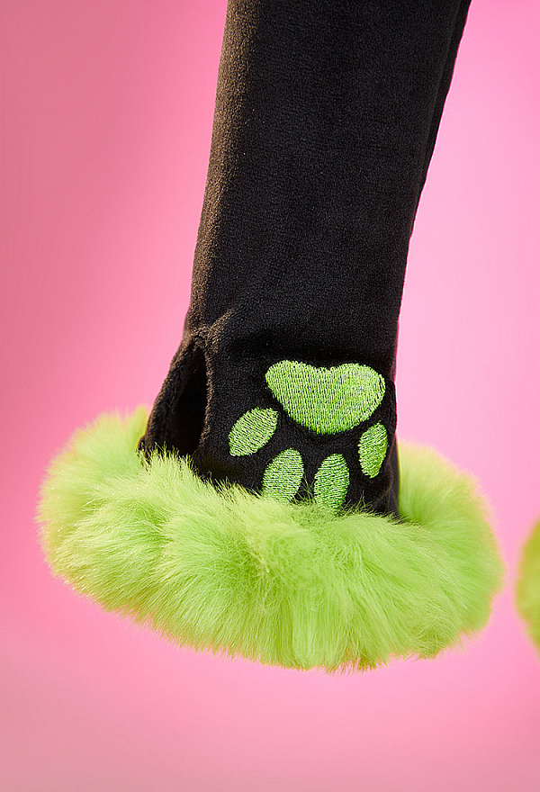 Sexy Cosplay Plush Homewear Green and Black Dog Romper with Belt and Stockings
