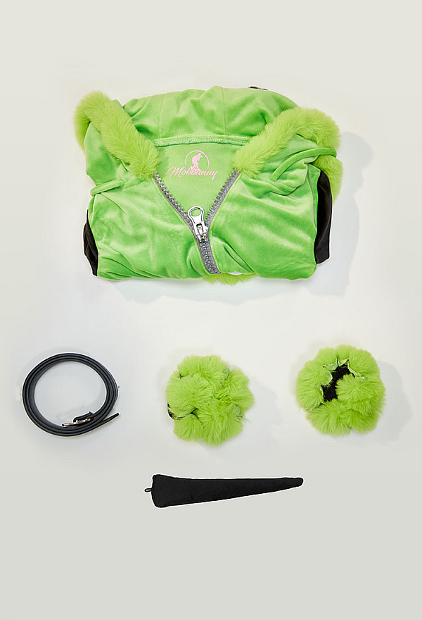 Sexy Cosplay Plush Homewear Green and Black Dog Romper with Belt and Stockings