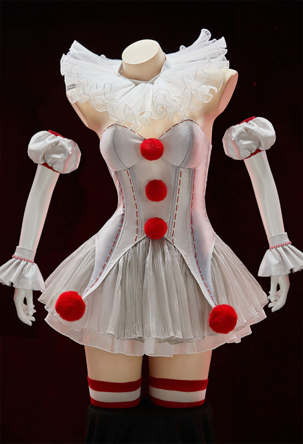 Moonlit Jester Halloween Gothic Lingerie Set Corset Top and Skirt with Collar Sleeves and Stockings