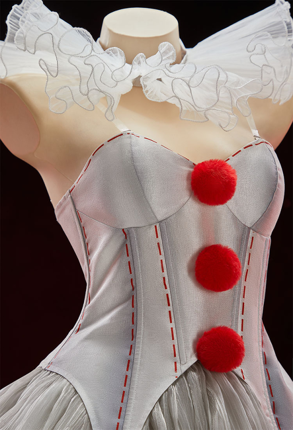 Moonlit Jester Halloween Gothic Lingerie Set Corset Top and Skirt with Collar Sleeves and Stockings