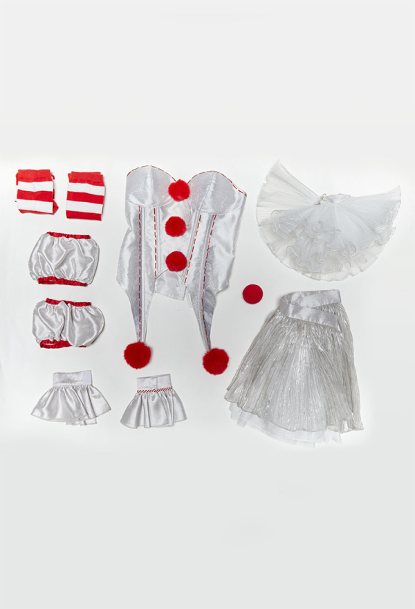 Moonlit Jester Halloween Gothic Lingerie Set Corset Top and Skirt with Collar Sleeves and Stockings