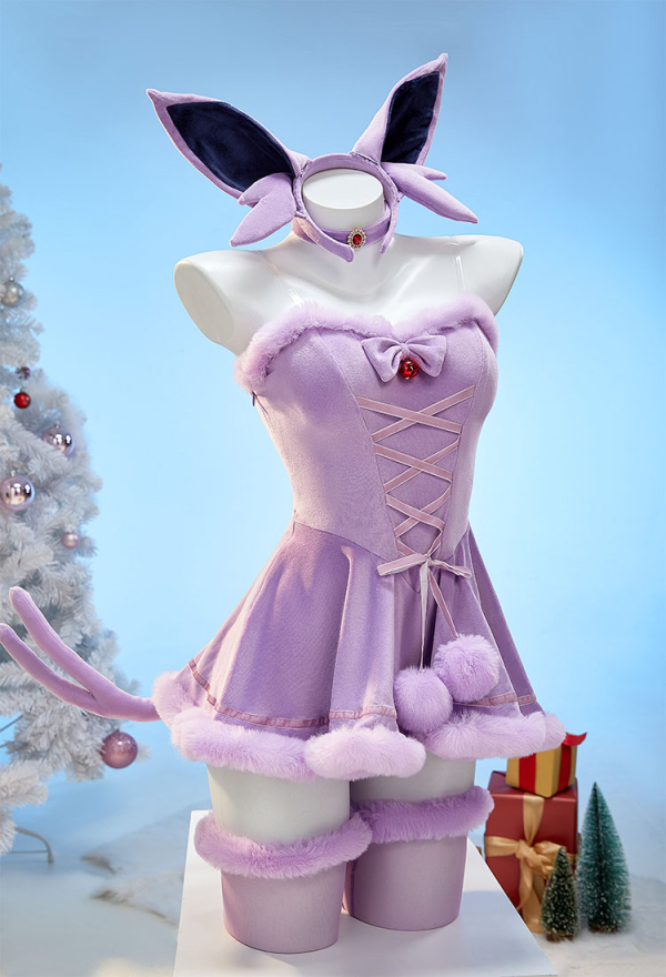 Cute Monster Plush Dress Suit Furry Christmas Dress with Headpiece and Tail