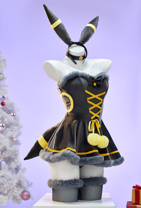 Cute Monster Plush Dress Suit Furry Christmas Dress with Headpiece and Tail