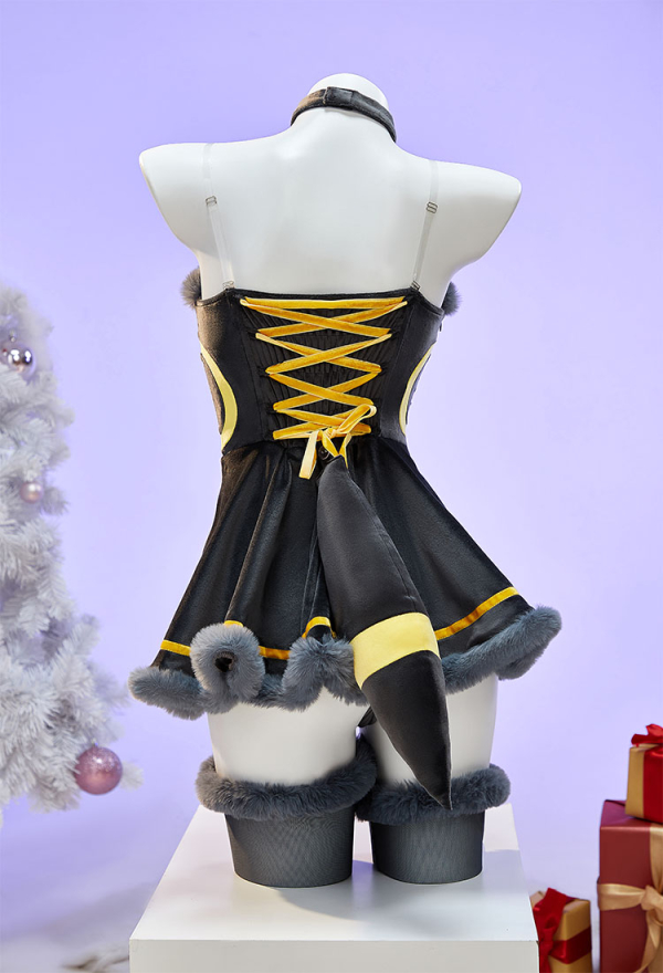 Cute Monster Plush Dress Suit Furry Christmas Dress with Headpiece and Tail