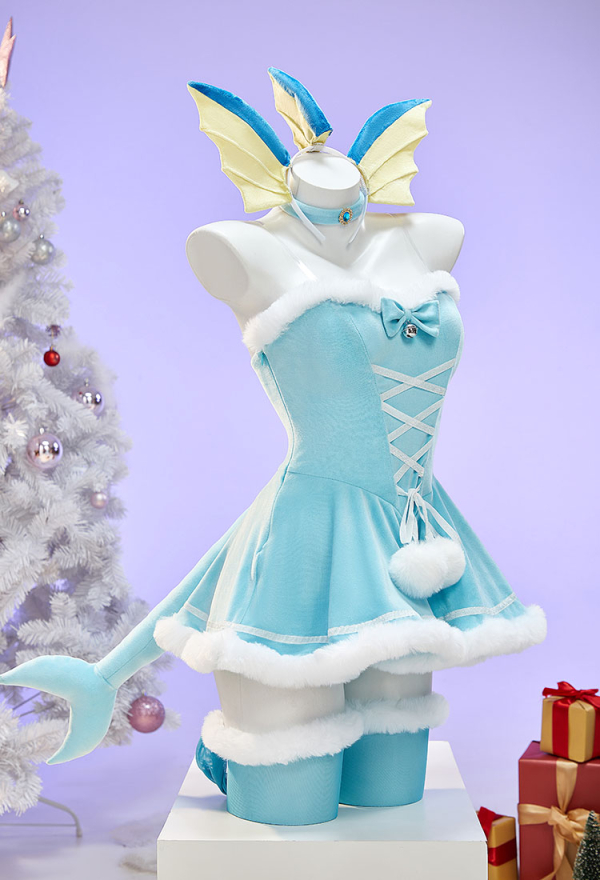 Cute Monster Plush Dress Suit Furry Christmas Dress with Headpiece and Tail