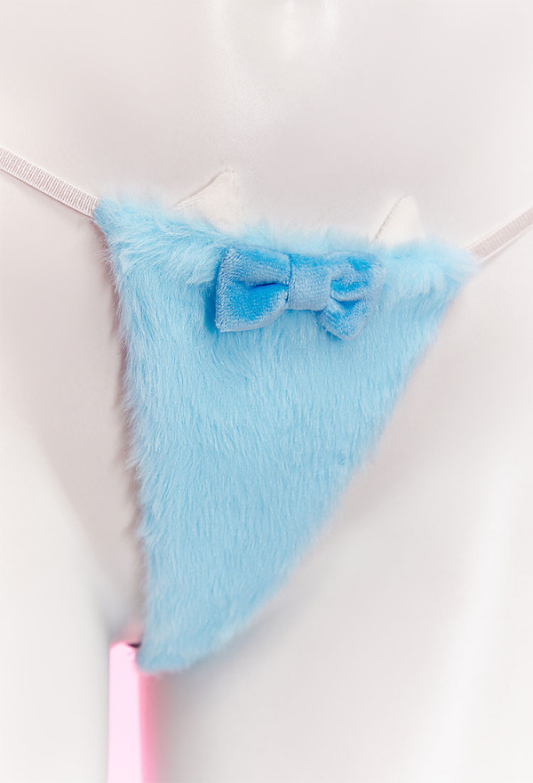 Midnight Meow Sexy Cosplay Set Winter Plush Cute Cat Paw Top and T-Back with Tail
