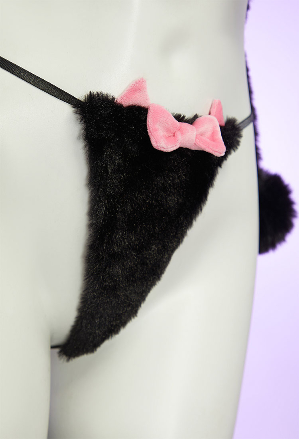 Midnight Meow Sexy Cosplay Set Winter Plush Cute Cat Paw Top and T-Back with Tail