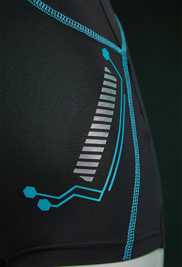 Cyber Style Tight Sportswear Jumpsuit with Hooded Short Jacket and Headdress