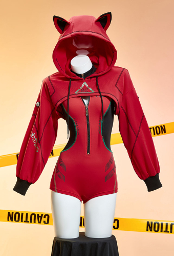 Cyber Style Sportswear Tight Bodysuit with Hooded Short Jacket