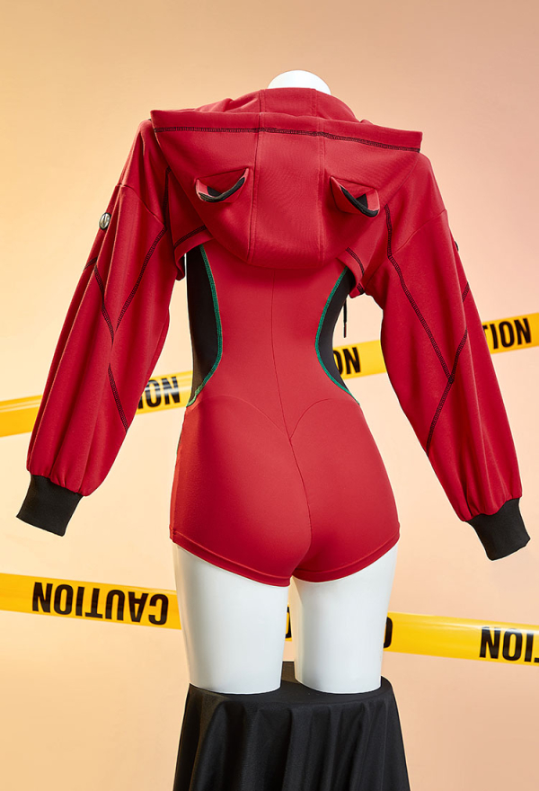 Cyber Style Sportswear Tight Bodysuit with Hooded Short Jacket