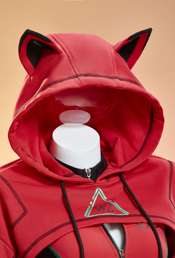 Cyber Style Sportswear Tight Bodysuit with Hooded Short Jacket