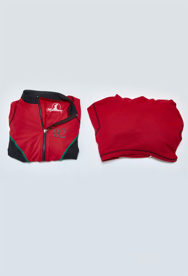 Cyber Style Sportswear Tight Bodysuit with Hooded Short Jacket