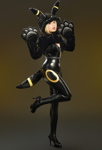 Sexy Cosplay Costume Set Tight Bodysuit Jacket and Plush Big Paw Hooded Jacket with Tail