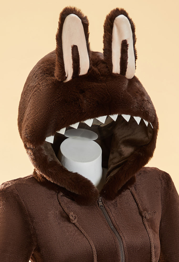 Plush Doll Derivative Sexy Cosplay Costume Furry Home Wear Hooded Romper with Tail and Stockings