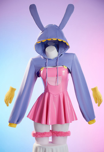 Halloween Cosplay Costume Suit Suspender Dress with Short Hooded Jacket and Gloves