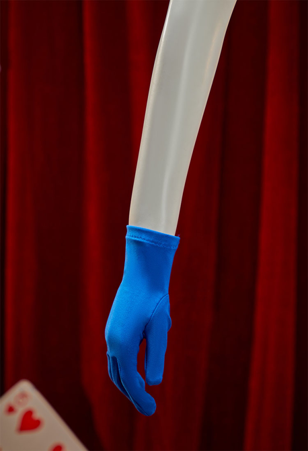 Halloween Clown Cosplay Costume Blue and Red Color-blocked Bodysuit and Jacket with Hat and Gloves Halloween Clown Cosplay Costume Blue and Red Color-blocked Bodysuit and Jacket with Hat and Gloves