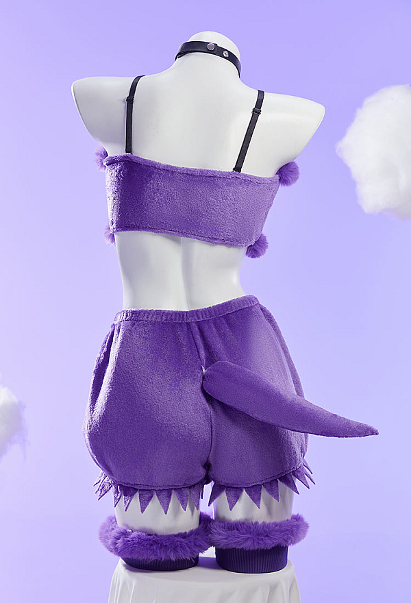 Purple Ghost Sexy Plush Homewear Crop Top and Shorts with Hairband Tail Purple Ghost Sexy Plush Homewear Crop Top and Shorts with Hairband Tail