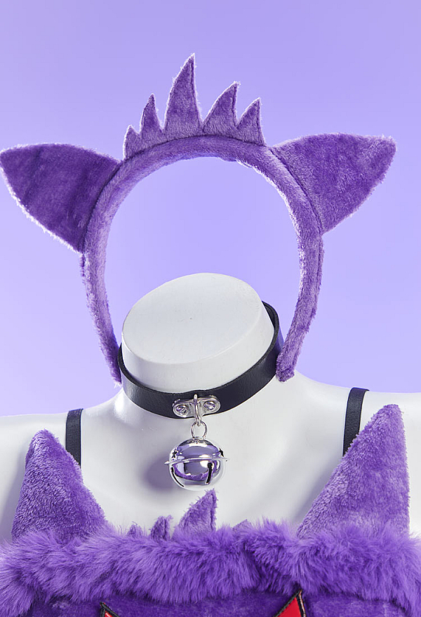 Purple Ghost Sexy Plush Homewear Crop Top and Shorts with Hairband Tail Purple Ghost Sexy Plush Homewear Crop Top and Shorts with Hairband Tail