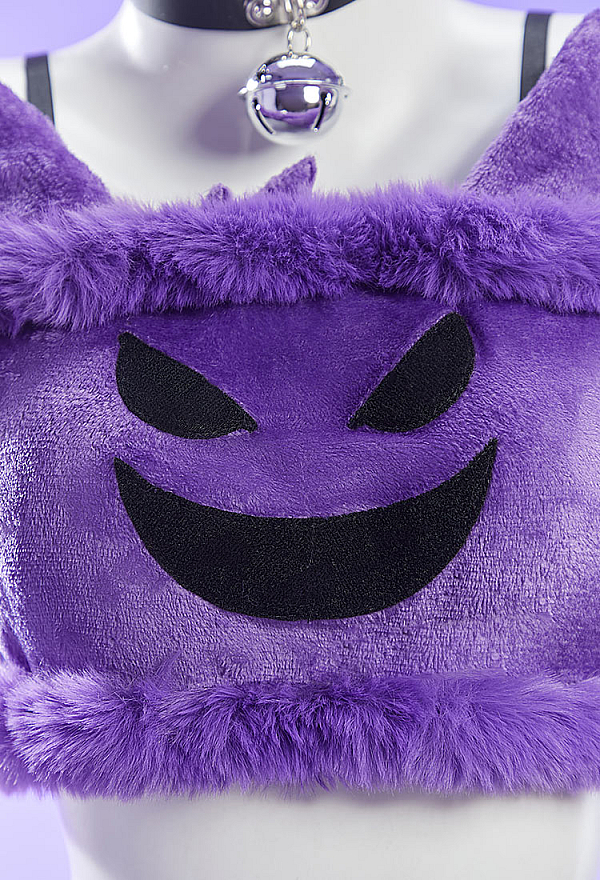Purple Ghost Sexy Plush Homewear Crop Top and Shorts with Hairband Tail Purple Ghost Sexy Plush Homewear Crop Top and Shorts with Hairband Tail