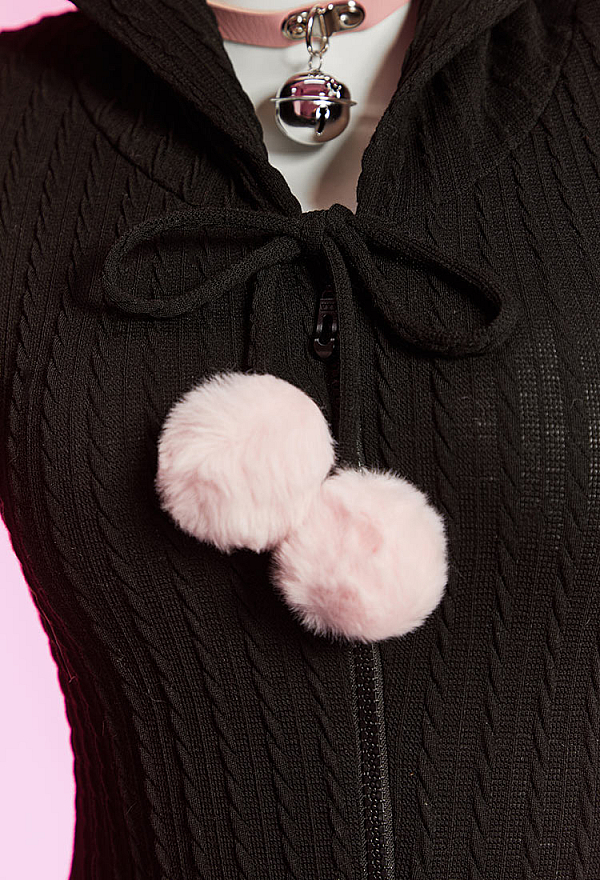 Bunny Girl Knit Bodysuit Cute Homewear Romper Rabbit Ear Hooded Bodysuit
