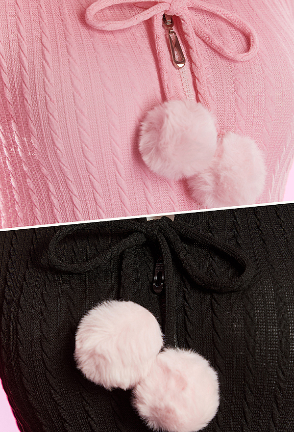 Bunny Girl Knit Bodysuit Cute Homewear Romper Rabbit Ear Hooded Bodysuit