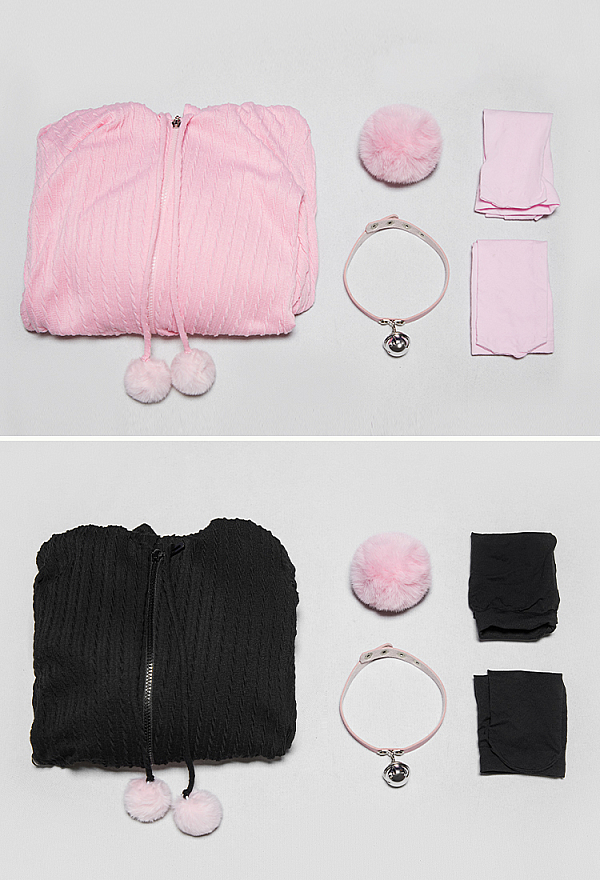 Bunny Girl Knit Bodysuit Cute Homewear Romper Rabbit Ear Hooded Bodysuit