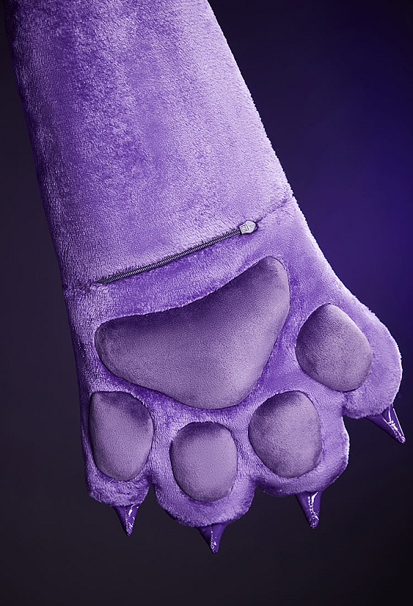 Purple Ghost Sexy Cosplay Costume Bodysuit with Plush High Cutout Hoodie Furry Paws and Tail Purple Ghost Sexy Cosplay Costume Bodysuit with Plush High Cutout Hoodie Furry Paws and Tail