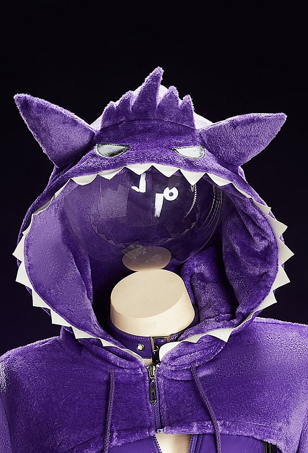 Purple Ghost Sexy Cosplay Costume Bodysuit with Plush High Cutout Hoodie Furry Paws and Tail Purple Ghost Sexy Cosplay Costume Bodysuit with Plush High Cutout Hoodie Furry Paws and Tail