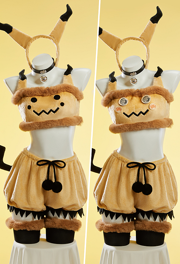 Cute Monster Cosplay Costume Plush Homewear Crop Top and Shorts with Hairband Tail