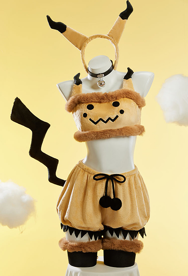 Cute Monster Cosplay Costume Plush Homewear Crop Top and Shorts with Hairband Tail Cute Monster Cosplay Costume Plush Homewear Crop Top and Shorts with Hairband Tail