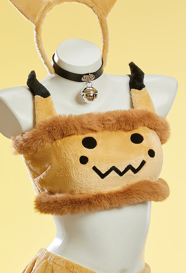 Cute Monster Cosplay Costume Plush Homewear Crop Top and Shorts with Hairband Tail Cute Monster Cosplay Costume Plush Homewear Crop Top and Shorts with Hairband Tail