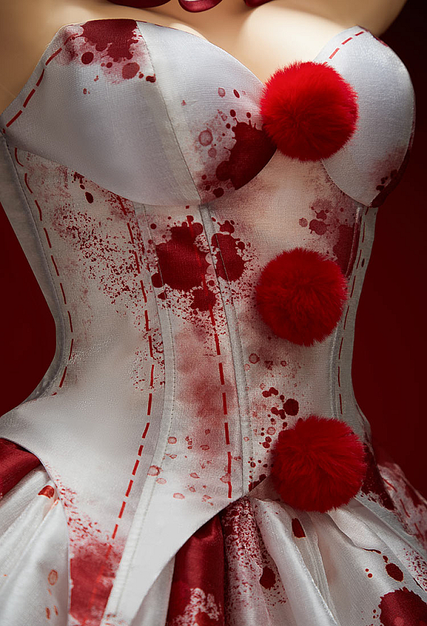 Moonlit Jester Halloween Gothic Lingerie Set Bloodstain Print Off-shoulder Top and Skirt with Collar