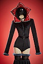 Petal Maw Sexy Cosplay Costume Plush Romper Hooded Bodysuit with Belt and Stockings