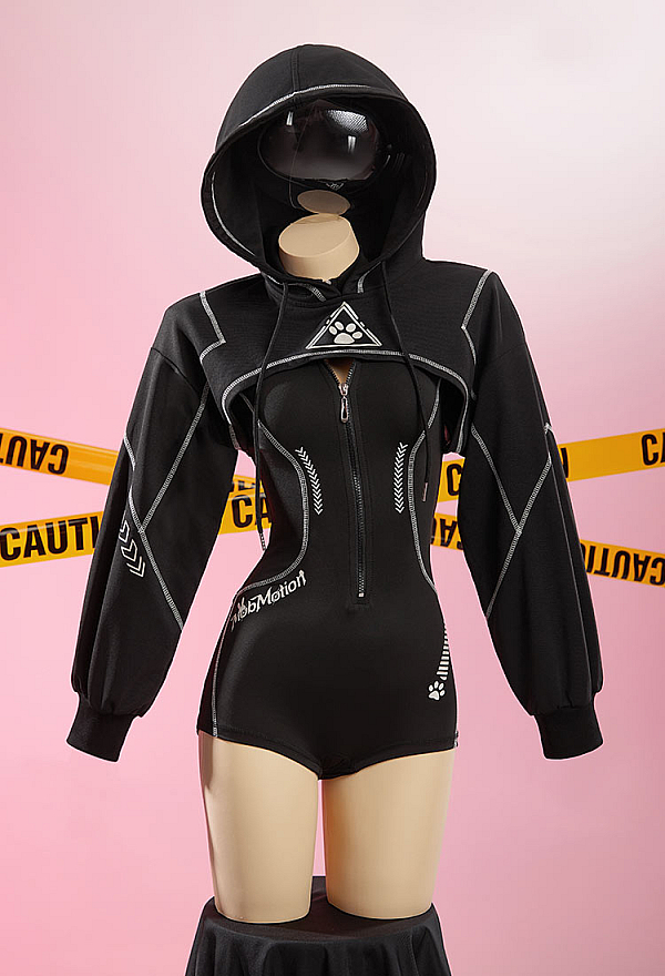 Cyber-Style Tight Sportswear Yoga Outfit Long-Sleeved Zipper Bodysuit