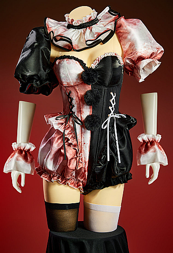Moonlit Jester Sexy Cosplay Costume Black White Color-block Bodysuit and Puff Sleeves Bolero with Hat and Collar