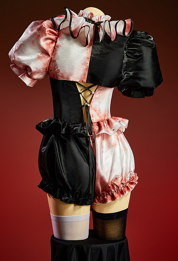 Moonlit Jester Sexy Cosplay Costume Black White Color-block Bodysuit and Puff Sleeves Bolero with Hat and Collar